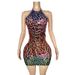 Fashionable Women's Loose Fitting Mesh Transparent Sequin Dress Sexy Club Clothing Mirror Pattern Party Wear Prom Evening Dress_ecoleips.com