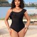 Shencai New Sexy One-Shoulder Lace Ruched One-Piece Swimsuit P2409_ecoleips.com
