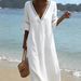 Summer Women's V Neck Dress Solid Color Lace Long Gown American Style Vacation Fashion New_ecoleips.com