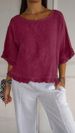 Women's Clothing Summer Short Sleeved Round Neck Cotton And Linen Solid Color Loose Version Shirt_ecoleips.com