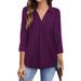 Plus-Size V-Neck Chiffon Blouse – Flowy 3/4 Sleeve Tunic Top For Women, Lightweight & Breathable (1XL-5XL, 8 Colors)_ecoleips.com