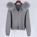 Women's Clothing Zipper Real Fox Fur Collar Hooded Cardigan Tops Jacket Women High End Spring And Autumn_ecoleips.com