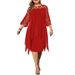 Aria Basics Aria Basics 2025 European And American Lace Splicing Three-quarter Sleeve Irregular Hem Chiffon Plus-size Dress In Stock_ecoleips.com