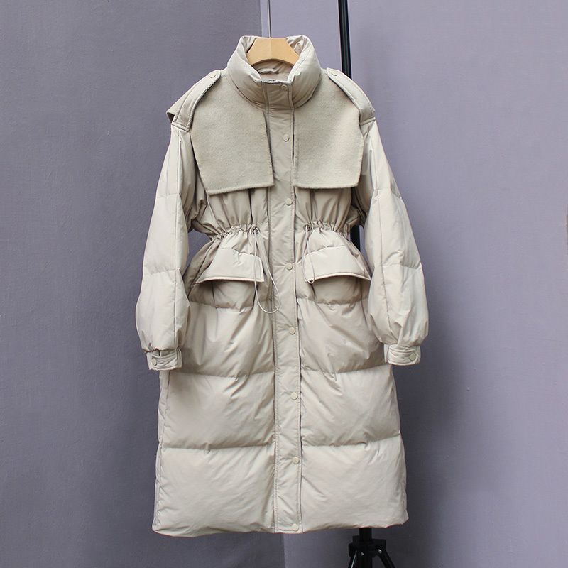 90 White Duck Down Jacket Women 2025 Winter New Korean Style Loose Over-the-Knee Mid-Length Fashion Thickened Coat Tide_ecoleips.com