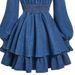 K Women's Sweet And Trendy Bow Tie Waist Slimming Denim Dress_ecoleips.com