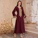 Muslim Dress Women "Luxury Gold-Embroidered Kaftan Dress – Elegant Middle Eastern Jalabiya With Belt (Burgundy/Brown, S-4XL)"_ecoleips.com