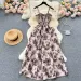 New Summer Korean Fashion Rose Flower Print Romantic Retro Party Dress Elastic High Waist Vacation Long Dress Beach Vestido_ecoleips.com