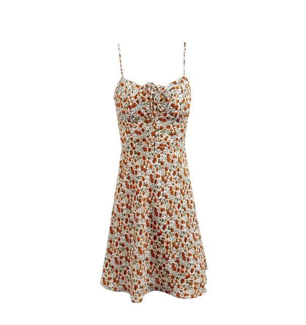 24 Summer New Women's French Retro Floral Mid-Length European And American Style Slim Fit Slimming Strap Dress_ecoleips.com