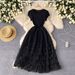 Women's European American Style Light Luxury Dress Mesh Splicing Design Slimming Waist Super Fairy Long Skirt For Summer_ecoleips.com