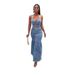 Women's Clothing Micro Elastic Suspenders Low Cut Denim Suit Button Long Skirt Suit_ecoleips.com