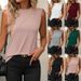 Women's Clothing Solid Color Round Neck Sleeveless Loose T Shirt Shirt Vest_ecoleips.com