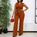 Summer Fashion Women's Solid Color Sleeveless Jumpsuit With Tie Collar Wide Leg Pants Style_ecoleips.com
