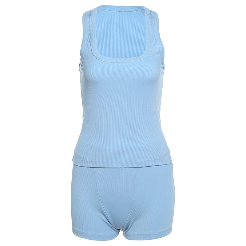Women's Clothing Autumn Fashion Casual Round Neck Solid Color Slim Fit I Shaped Vest High Waist Shorts Suit_ecoleips.com
