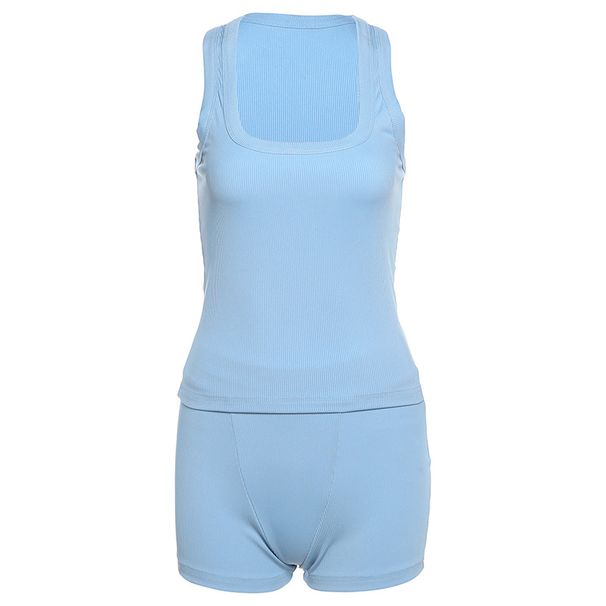 Women's Clothing Autumn Fashion Casual Round Neck Solid Color Slim Fit I Shaped Vest High Waist Shorts Suit_ecoleips.com