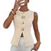 Aria Basics Aria Basics 2025 New Women's Fashion European And American Single-Breasted Coat Elegant Striped Round Neck Button Vest Top_ecoleips.com