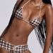 Women's Retro Plaid Push-Up Bikini Set Sexy Backless High-Waist Two-Piece Swimsuit With Drawstring For Small Bust Vacation Style_ecoleips.com