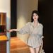 Korean-style Tie-waist Striped Shirt For Women, 2025 Autumn New Fashion Design, Unique And Slimming Long-sleeve Top_ecoleips.com