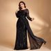 Elegant Sequined Patchwork Fitted round Neck Long Sleeve Cocktail Party Evening Dress for plus Size Women European American Style_ecoleips.com