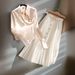 Women's Two-Piece Set - White Shirt With Gold Accents & Midi Skirt - Modern Professional Office Outfit_ecoleips.com