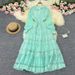 Women's Clothing V-neck Lace Stitching Waisted Long-sleeved Dress_ecoleips.com