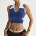 Women's Clothing Women's European American Style Yoga Vest Collared Color Block Fitness Wear Hollow Out Waist Cinching Tennis Sports Top_ecoleips.com