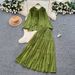 Women's Sweet Three Dimensional Floral Tie Up Lantern Sleeve Top And High Waisted Flared Skirt Two Piece Set Elegant Gentle Autumn Clothing_ecoleips.com