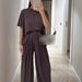 Women's Professional Two Piece Outfit Solid Color Wide Leg Pants Flowy Loose Comfortable Clothing Set Casual Spring/Autumn_ecoleips.com