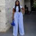 Spring New Women's Casual Striped Set Round Neck Short Top Wide Leg Pants American Style In Stock_ecoleips.com