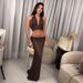 Deep V Halter Tie-Front Top With Sequin Low-Waist Skirt Set - Women's Sexy Evening Outfit Sensational Deep V Halter Neckline_ecoleips.com