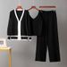 Color Blocked Three Piece Set for Women V Neck Long Sleeved Knitted Cardigan Zip up Top Camisole Loose Wide Leg Pants_ecoleips.com