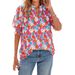 Women's Casual Floral Shirt V Neck Puff Short Sleeve Spring Summer Fashion Bohemian European American Style Top_ecoleips.com