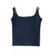 Women's Double Strap Solid Color Camisole Tank Top Ribbed Cotton Sexy Versatile Spring Summer Top_ecoleips.com