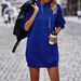 Oversized Hooded Sweatshirt With Kangaroo Pocket - Streetwear Essential Longline Polyester Blend Pullover For Women (Blue, S-XXL)_ecoleips.com