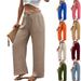 Women's High-Waisted Wide Leg Pants Casual Loose Fit Beach Vacation Trousers with Drawstring And Pockets_ecoleips.com