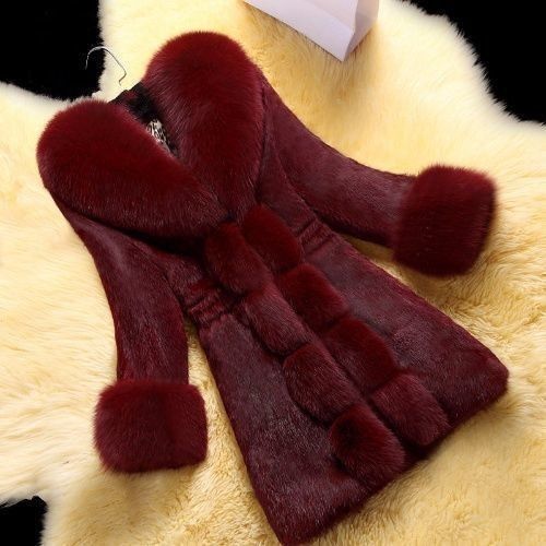 Women's Clothing New Women's Fur Coat, Medium Length Imitation Mink Fur, High End Rabbit Fur Coat, Fox Collar, Large Size_ecoleips.com