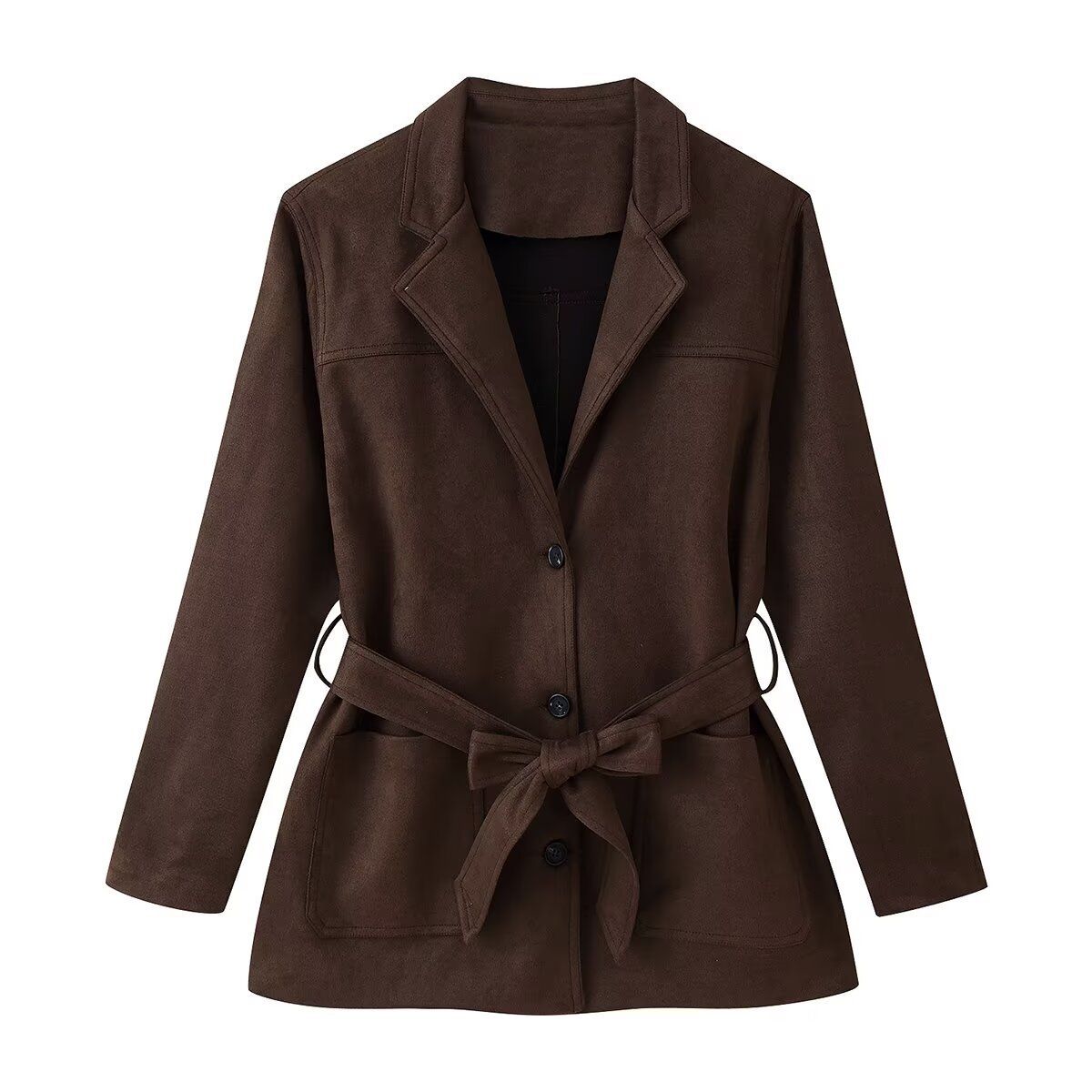 Women’s Suede-Effect Belted Jacket – European Style Fashion Outerwear, Casual & Chic_ecoleips.com