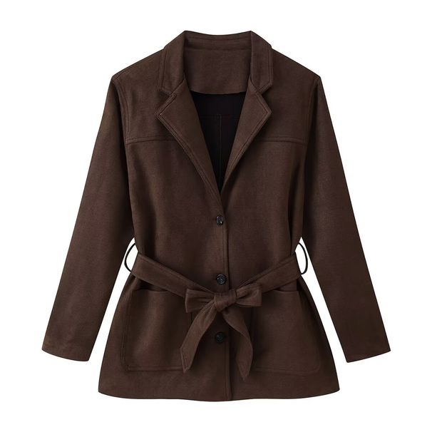 Women’s Suede-Effect Belted Jacket – European Style Fashion Outerwear, Casual & Chic_ecoleips.com