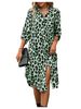 European American Foreign Trade Leopard Print Sleeve Shirt Dress, Woven Three-quarter Sleeve, Loose And Stylish Women's_ecoleips.com