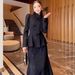 Women's Tailored Blazer & High-Waist Pencil Skirt Set – Stretch Polyester Work-to-Weekend Outfit (S-XXL, Black 3D Jacquard)_ecoleips.com