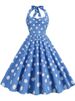 Black Polka Dot Print Vintage Dress For Women Summer Sexy Halter Elegant Party Prom Midi Sundress_ecoleips.com