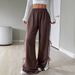 European And American Women's Clothing 2025 New Women's Casual Bow Contrast Color Stitching Drawstring Sports Casual Pants_ecoleips.com