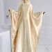 Women's Clothing Modest Abaya Dress Vibrant Lemon Yellow Abaya Dress With Scarf – Modest Long Sleeve Batwing Robe (Size 1-2, Middle Eastern Style)_ecoleips.com