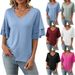 Women's Solid Color V-Neck Short Sleeve Top With Flutter Sleeves, Soft Casual Blouse For Everyday Wear_ecoleips.com