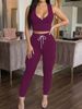 Women's Solid Color Casual Suit For Summer Style Elastic Waist Vest And Pocket Pants Set_ecoleips.com