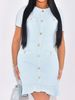 "Elegant Button-Detail Long Dress For Women – Short Sleeve Midi Dress In Yellow/White/Black/Light Blue, S/M/L/XL"_ecoleips.com