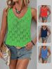 Casual Knit Vacation Sleeveless Top, Women's V-Neck Loose Fit Camisole_ecoleips.com
