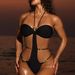 Women's Halter Neck Monokini Swimsuit, Solid Color One-Piece Bathing Suit With Removable Soft Cup Pads_ecoleips.com