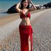 Women's Bright Red Swimsuit Tank Top Slimming Long Bikini Set for Beach Vacations And Hot Springs Flattering Sexy_ecoleips.com