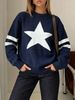 Star Striped Rib Knit Sweater, Loose Casual Jumper_ecoleips.com