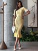 Tossy Fashion Ruffled Knitwear Long Dress For Women High Waist Contrast Short Sleeve Ribbed Slim Dress Knit Elegant Party Dress_ecoleips.com